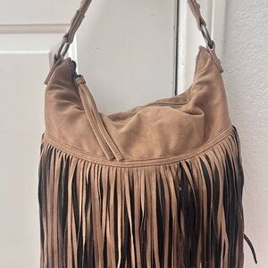 Fringe Tan Hobo Bag
